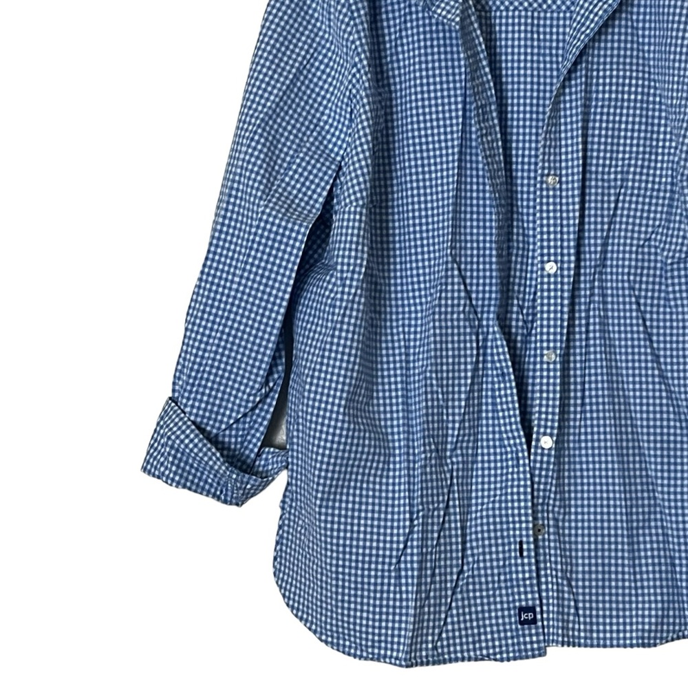 JCP | Blue/white checkered plaid cotton button down long sleeve shirt si… - Picture 2 of 12